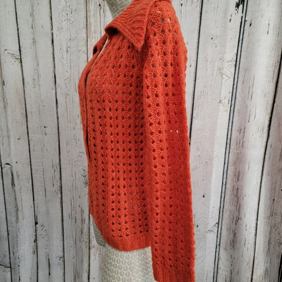 Women's Medium Vertigo Orange Open Weave 1/4 Button Pullover Sweater Top NEW nwt - Picture 4 of 9